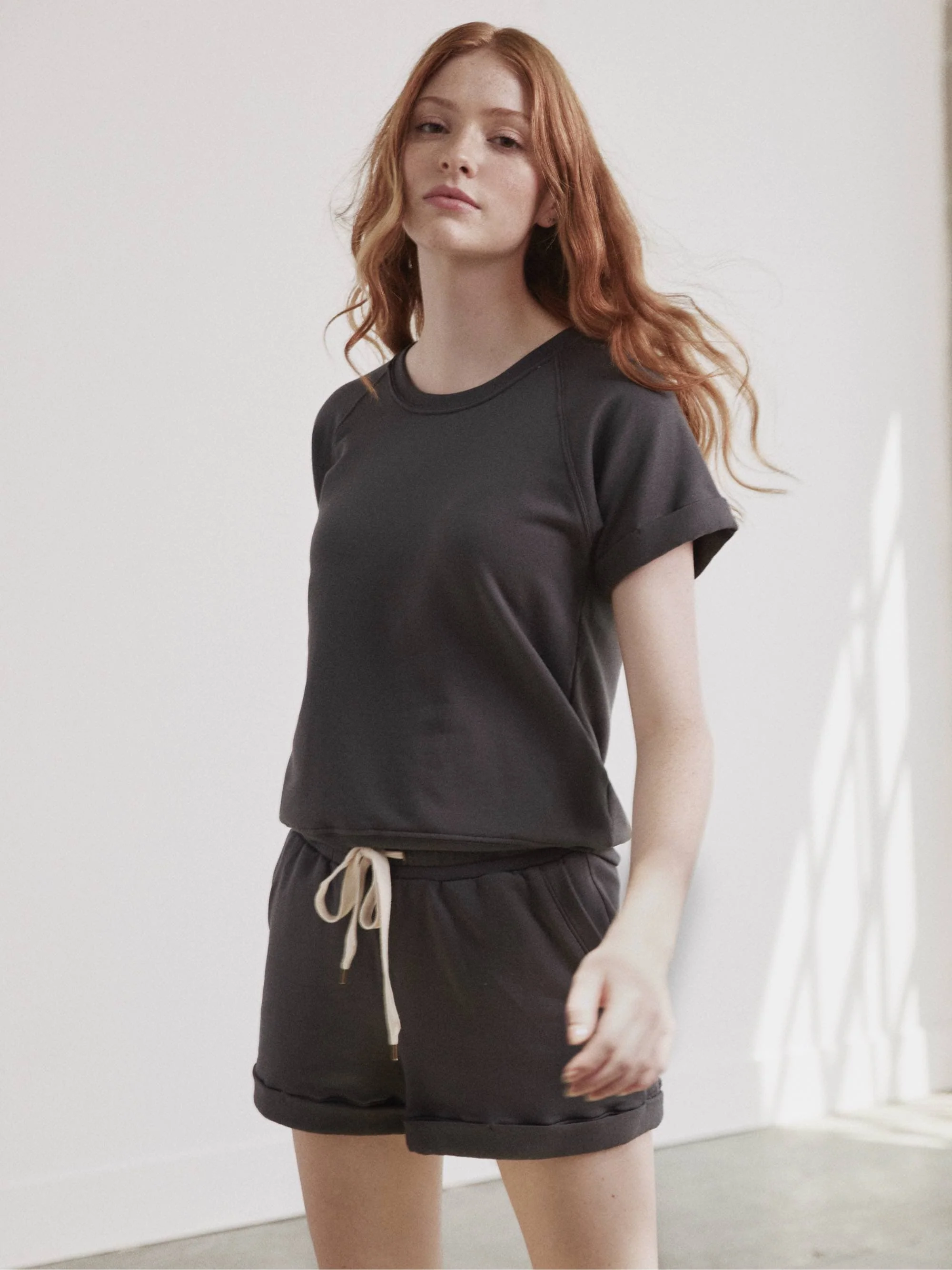 Fleece Roll Cuff Short Sleeve Sweatshirt - Image 10