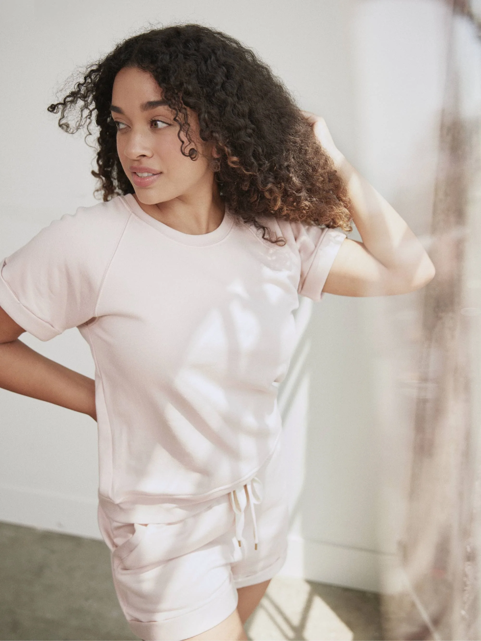 Fleece Roll Cuff Short Sleeve Sweatshirt - Image 16