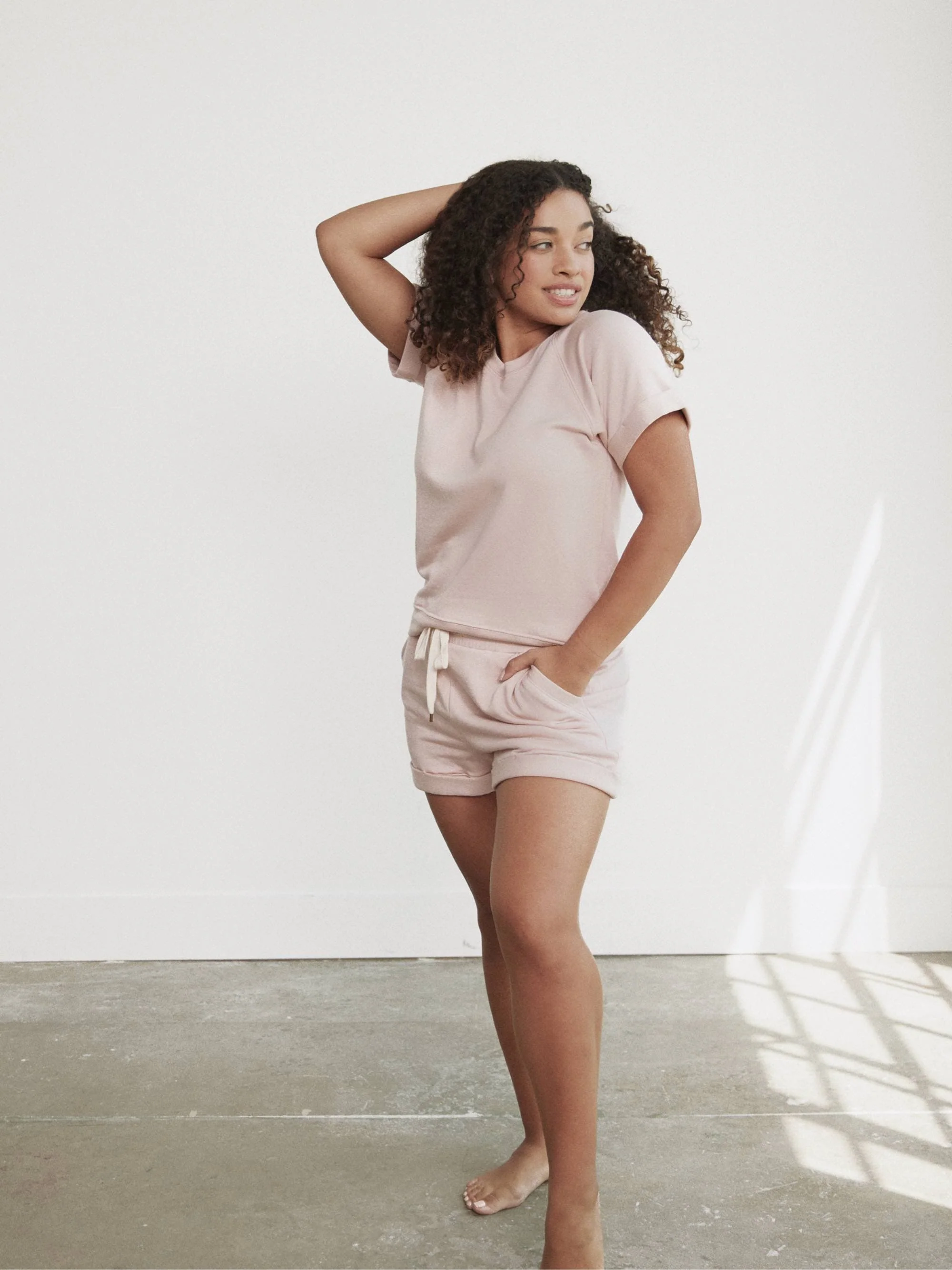 Fleece Roll Cuff Short Sleeve Sweatshirt - Image 18