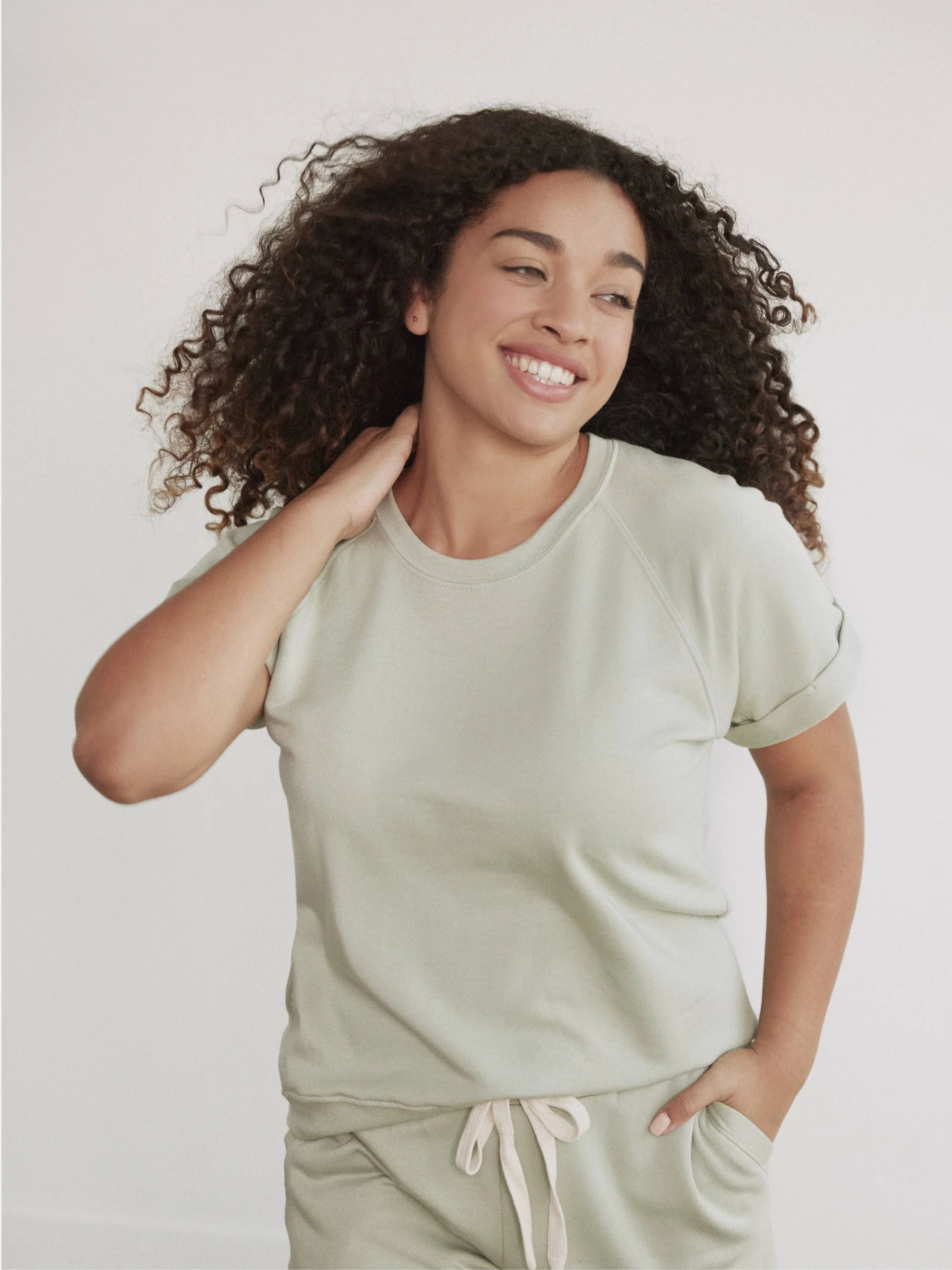 Fleece Roll Cuff Short Sleeve Sweatshirt - Image 19
