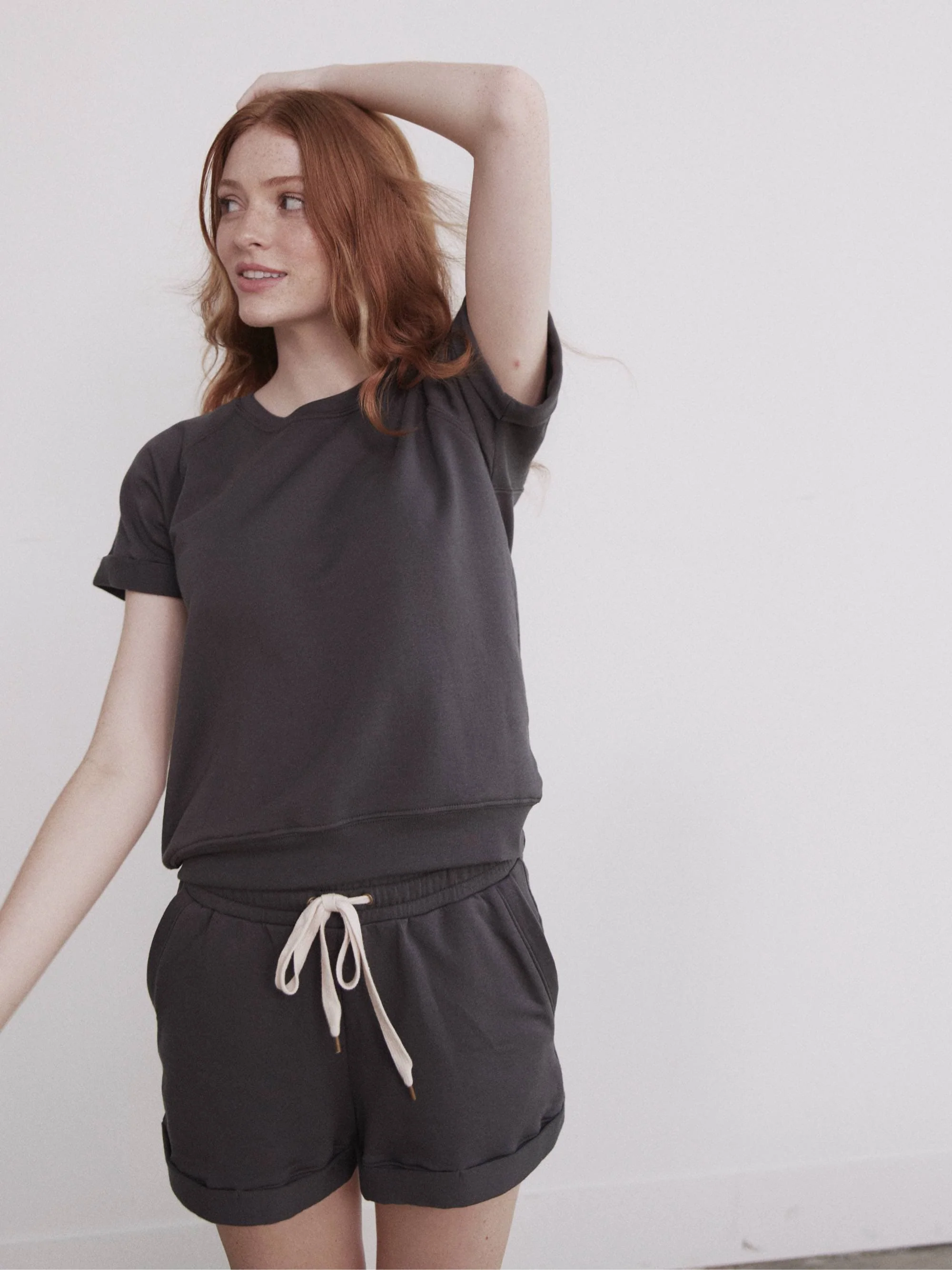 Fleece Roll Cuff Short Sleeve Sweatshirt - Image 8